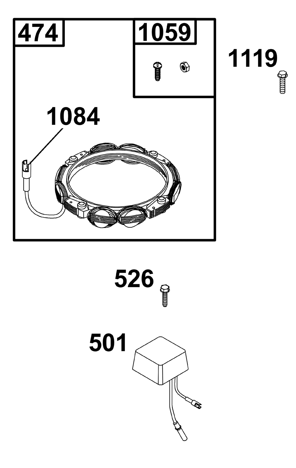 Alternator Group Diagram and Parts List for 44U777-0012-G1 400000 - 699999 Briggs and Stratton Engine